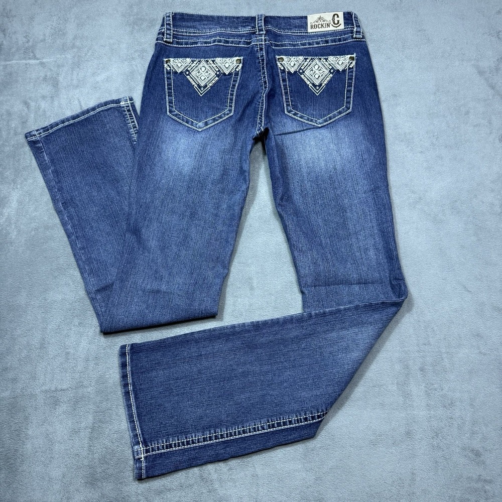 Rockin C Jeans Womens 29x33 Bootcut Lowrise Embroidered Pockets Thick Stitch USA - Picture 3 of 8